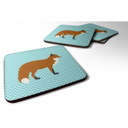 Red Fox Blue Check Foam Coaster, Set Of 4